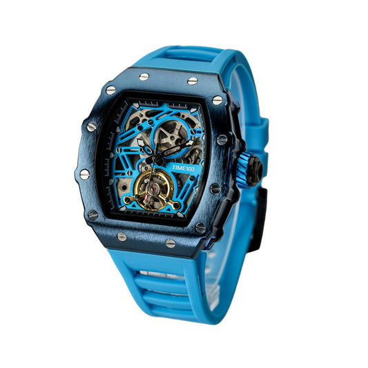 TIME100 W60168G bold square big face automatic mechanical watch for men Blue - Time100