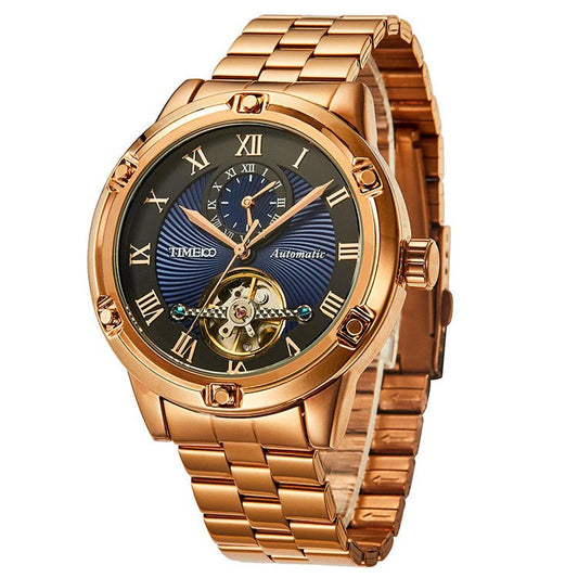 TIME100 Men's Automatic Winding Watch Luxury Tourbillon Style Two Places Mechanical Business Men Stainless Steel Watch - Time100