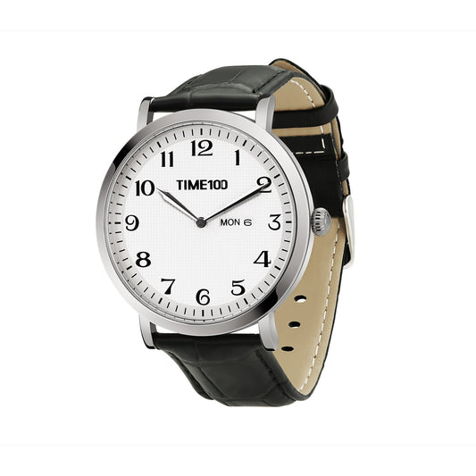 TIME100 Minimalist Men's Watch with Genuine Leather Strap, Water Resistant, Analog Quartz Watch for Men - Time100
