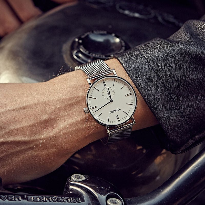 TIME100 Minimalist Men's Watch with Genuine Leather Strap, Water Resistant, Analog Quartz Watch for Men - Time100