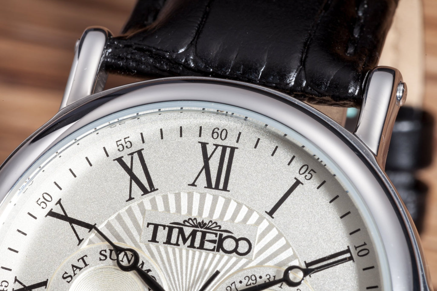 TIME100 Quartz Watches Men's Wristwatch Moon Phase Day Date Calendar Leather Strap 5ATM Waterproof Dress Japanese Analog Quartz Watches for Men - Time100