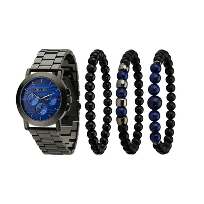 TIME100 W70183G Men's Heavyweight Quartz Watch and Stylish Bracelet Set Blue - Time100