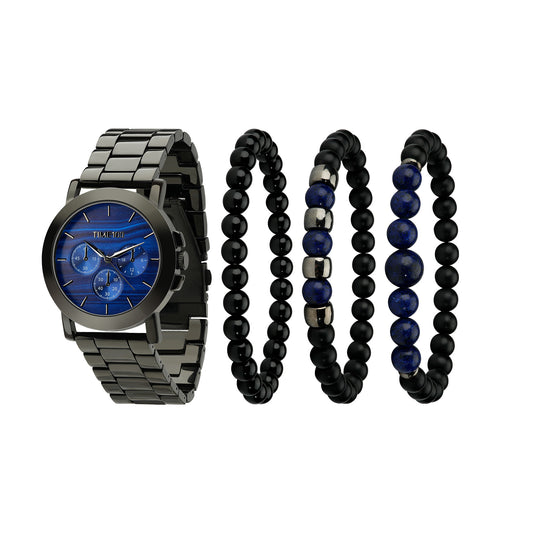 TIME100 Men's Watch and Bracelet Set Premium Quartz Watch Gift Set with Stackable Beaded Bracelets 3ATM Water Resistant Watch Gift Sets for Men Stylish for Business and Casual Wear