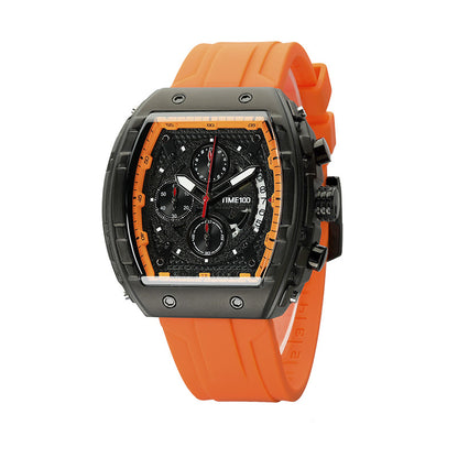 TIME100 Watch for Men Chronograph Calendar Square Face Luminous Punk Style Multifunctional Sub-dials Men's Skeleton Tonneau Watch Silicone Strap W70181G