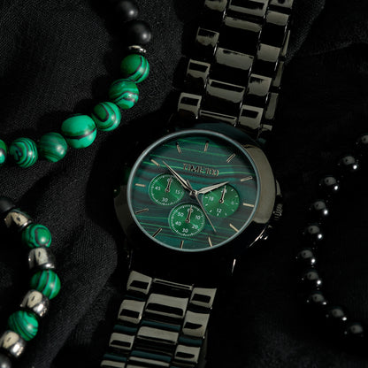 Side profile highlighting the substantial 44x51mm case and robust construction of the TIME100 watch Green - Time100