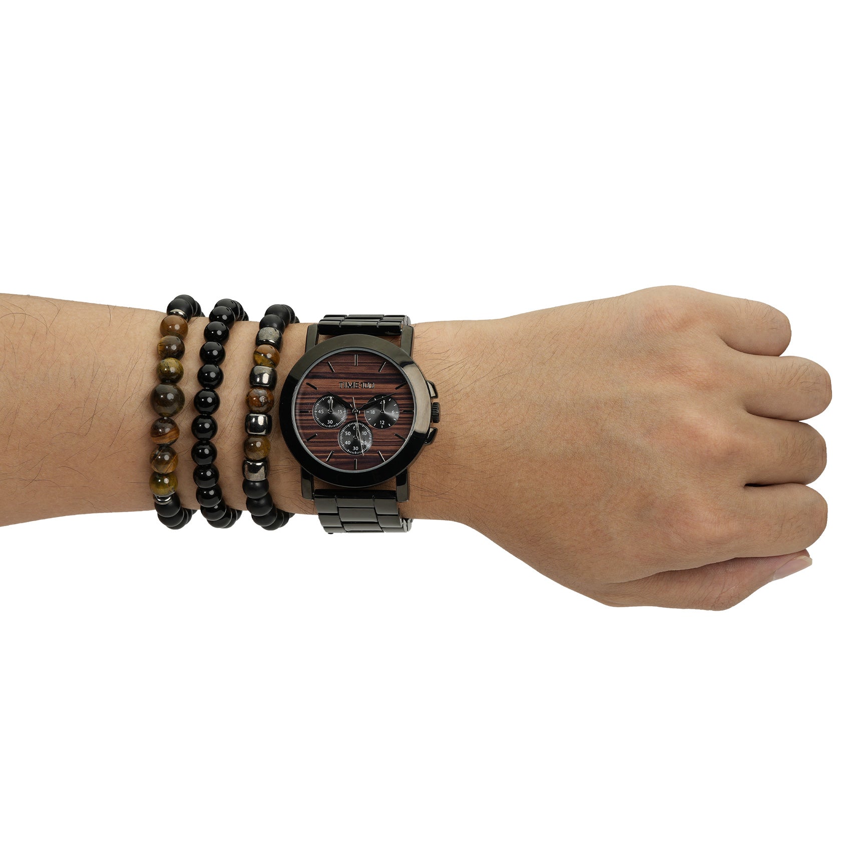 Edgy and masculine accessory bracelet included with the TIME100 W70183G men's watch set Black - Time100