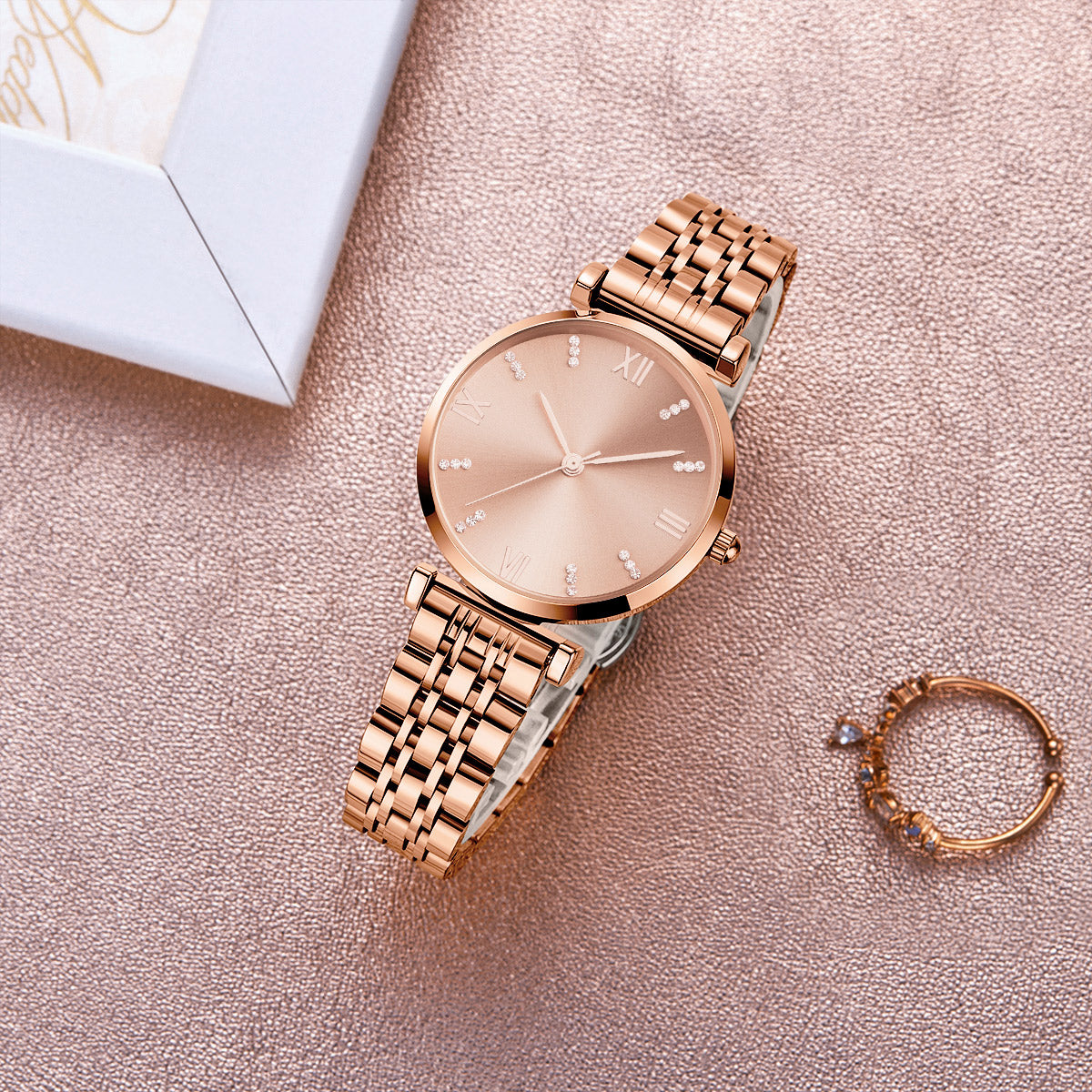 TIME100 Women's Analog Japanese Quartz Watch with Stainless Steel Mesh Leather Strap Ladies Watch Wrist and Elegant Waterproof