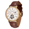TIME100 W60164G Men's Automatic Watch with Skeleton Tourbillon Design and Ripple-Pattern Leather Strap Gold White - Time100