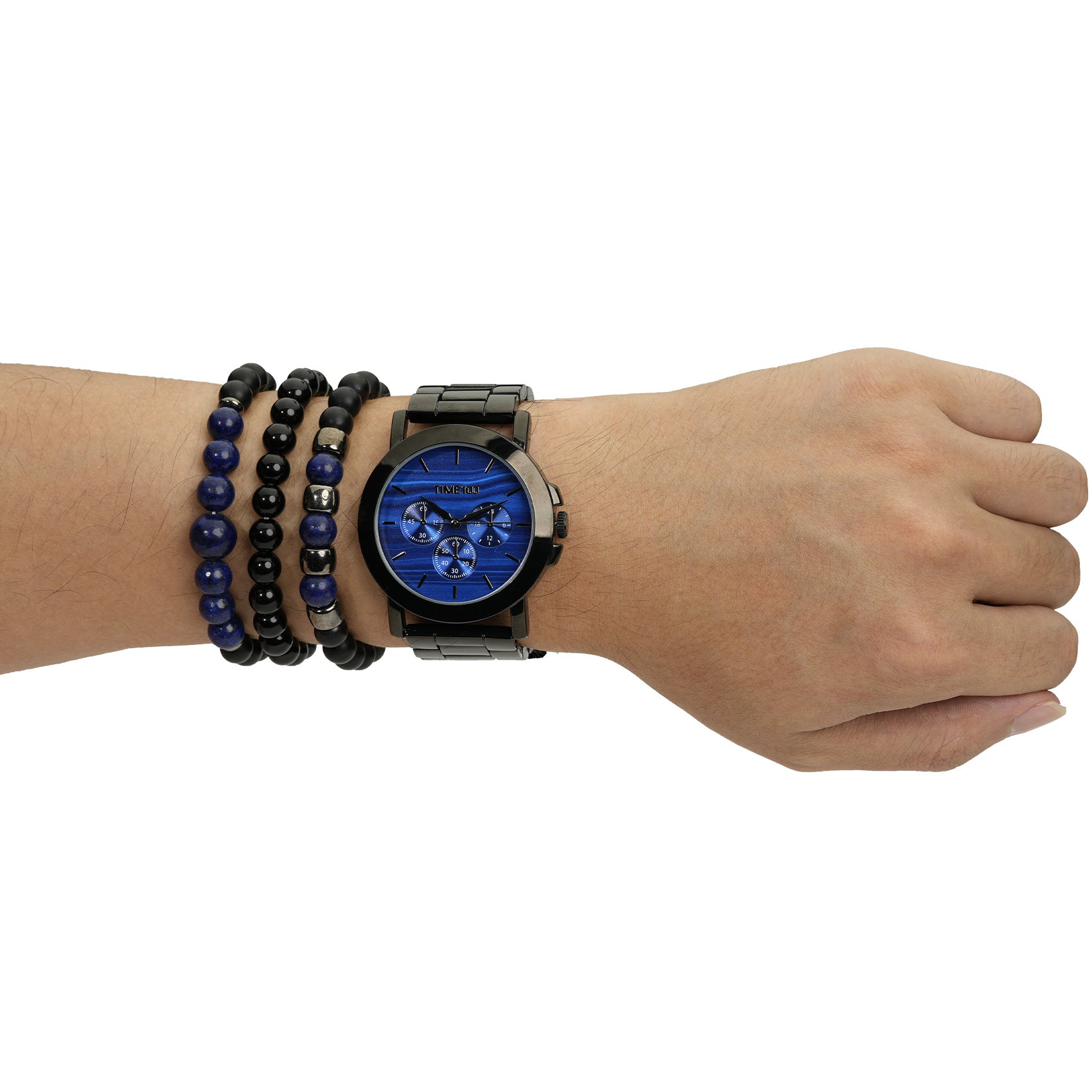 Edgy and masculine accessory bracelet included with the TIME100 W70183G men's watch set Blue - Time100