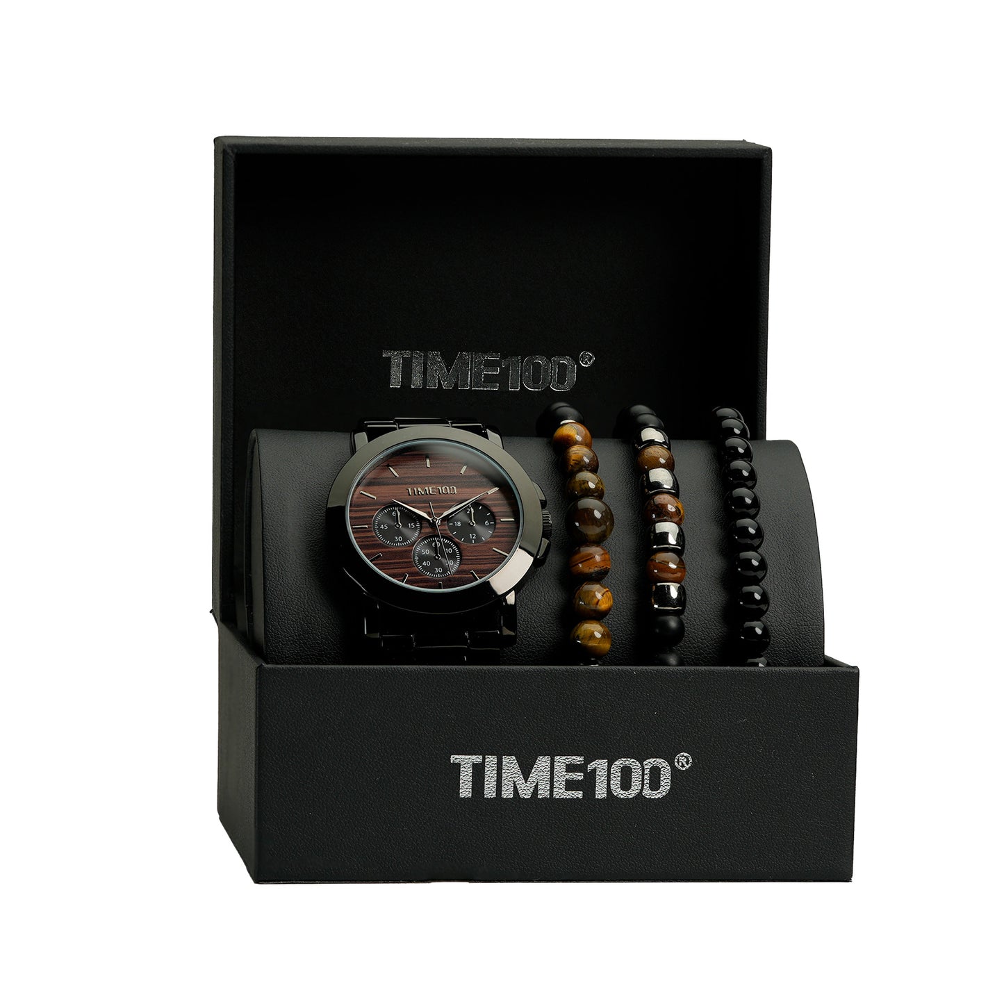TIME100 W70183G premium watch and bracelet set presented in a high-quality gift box Black - Time100