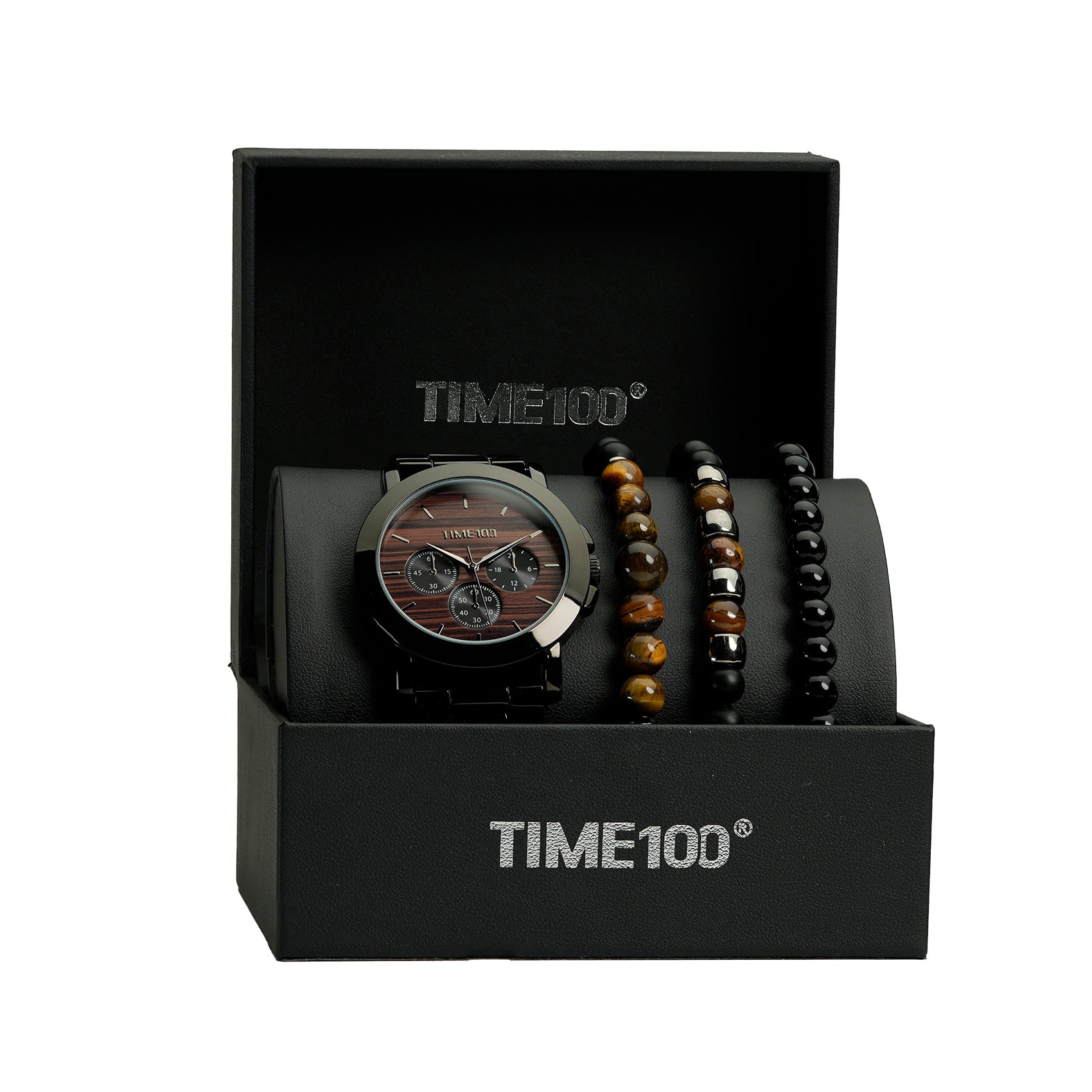 TIME100 W70183G premium watch and bracelet set presented in a high-quality gift box Black - Time100