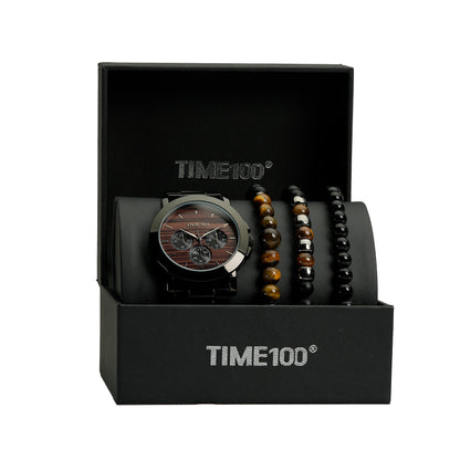 TIME100 W70183G premium watch and bracelet set presented in a high-quality gift box Black - Time100
