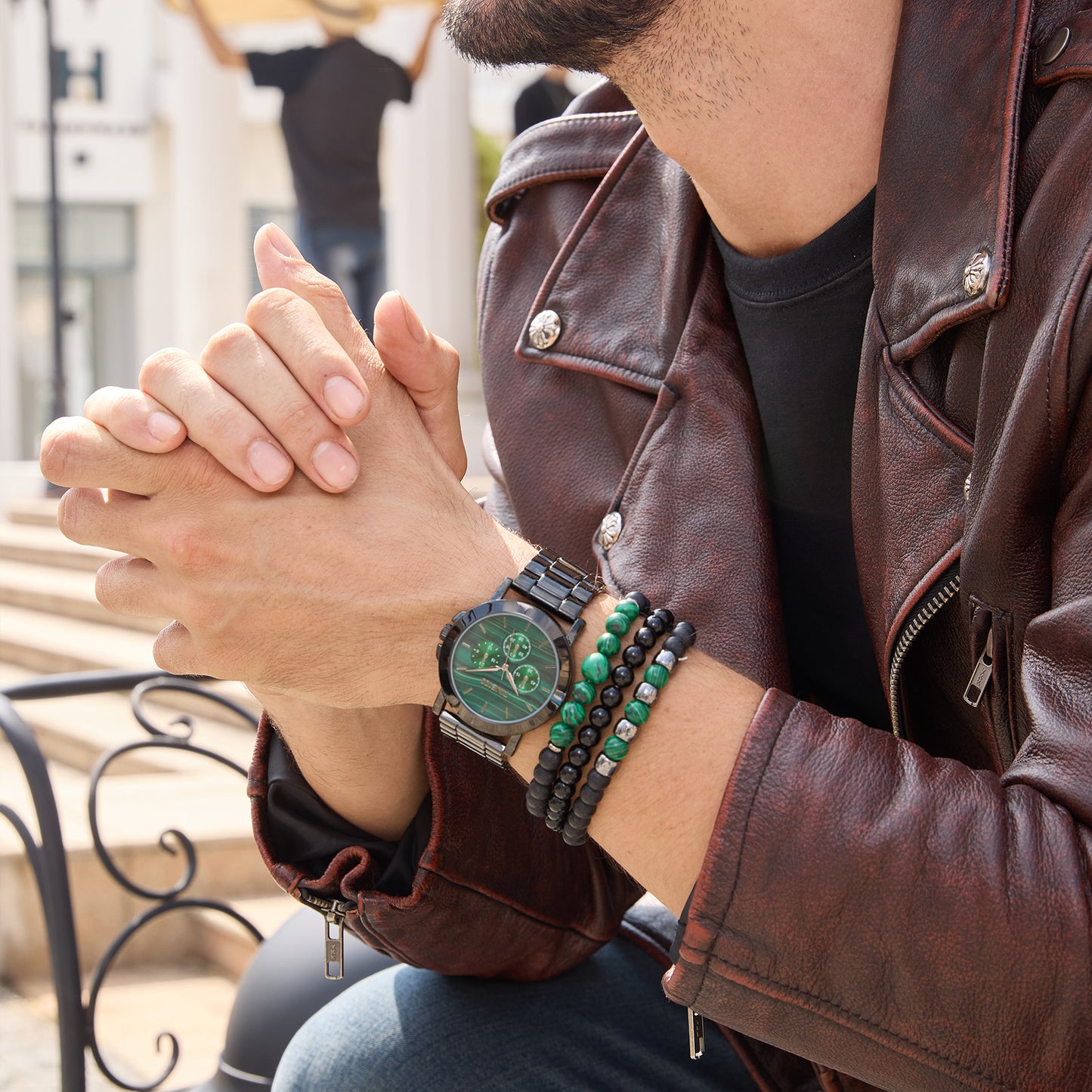 Young man wearing the bold TIME100 44mm watch, a perfect gift for teenage boys and young adults Green - Time100