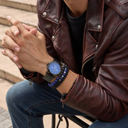 Young man wearing the bold TIME100 44mm watch, a perfect gift for teenage boys and young adults Blue - Time100