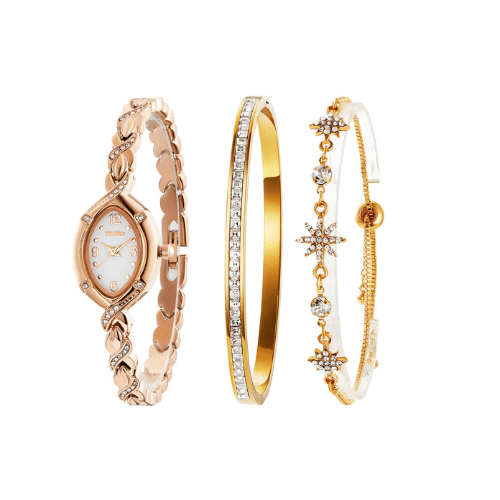 TIME100 Chelsea Oval Watch Set featuring a rose gold-tone timepiece and two matching bracelets Gold - Time100