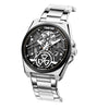 TIME100 W70179G Men's Automatic Skeleton Watch with Coffee Crazy Horse Leather Strap Silver Black- Time100