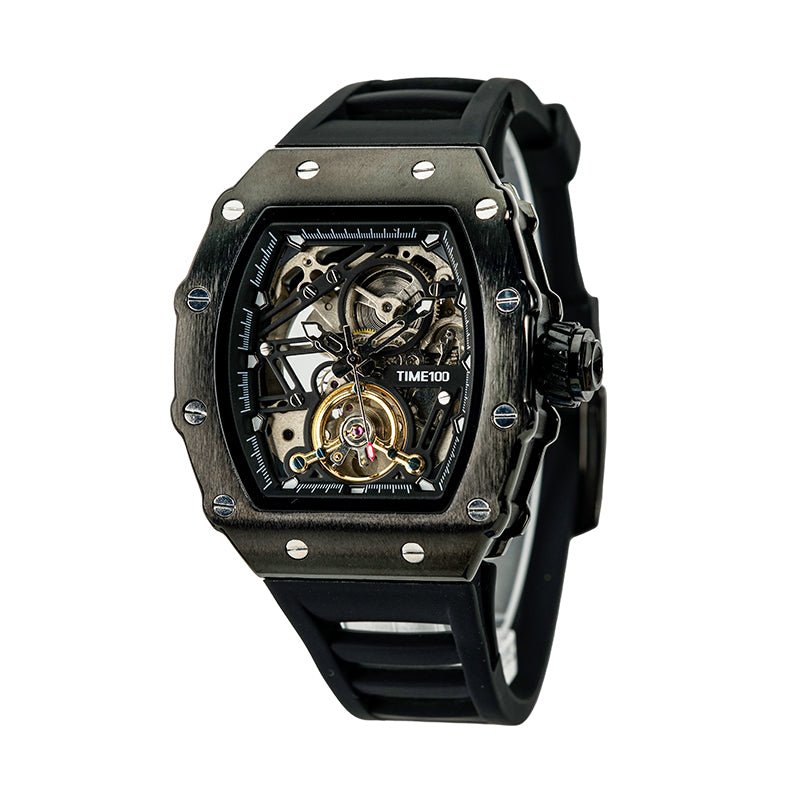 TIME100 W60168G bold square big face automatic mechanical watch for men Black - Time100