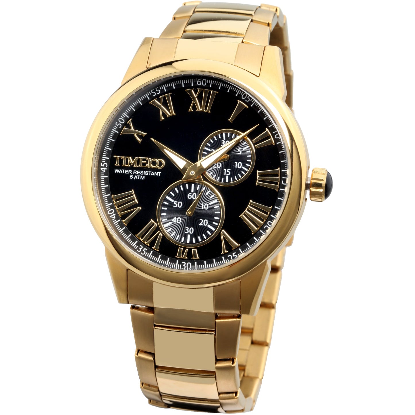 TIME100 W80009G Men's Radiant Gold-Tone Watch with Unique Owl-Shaped Dial and Moon Phase Gold Black - Time100