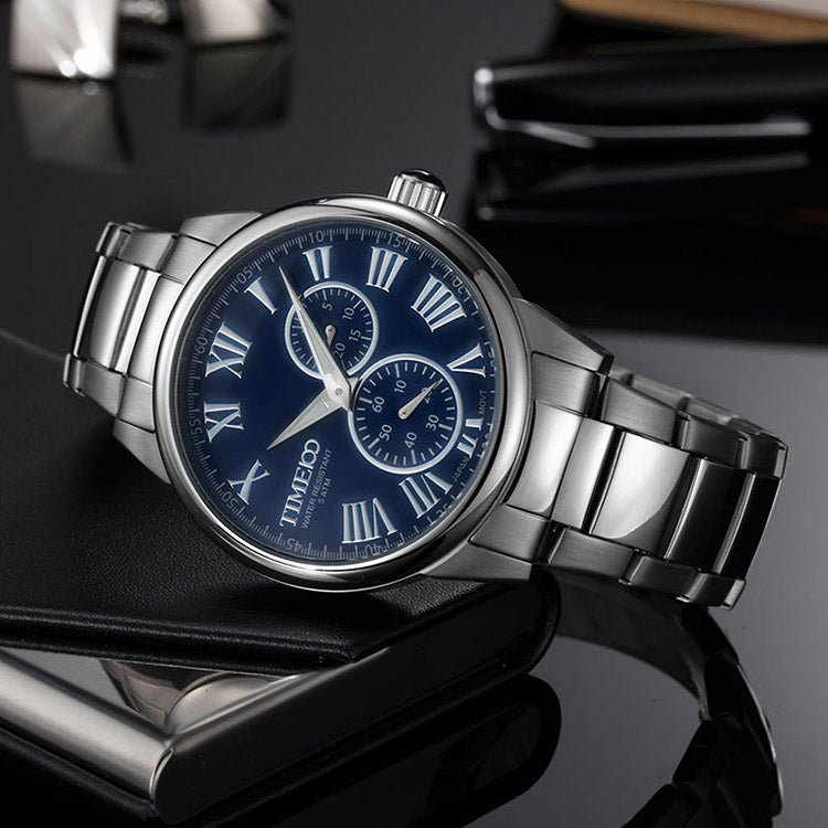 TIME100 artistic gold moon phase men's watch presented in a premium gift box for the sophisticated gentleman Silver - Time100