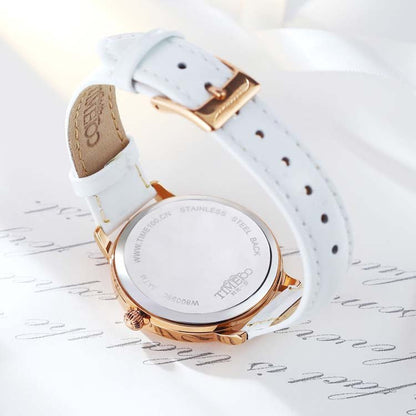 Romantic aesthetic showcasing the TIME100 diamond accent quartz watch for a casual evening event White - Time100