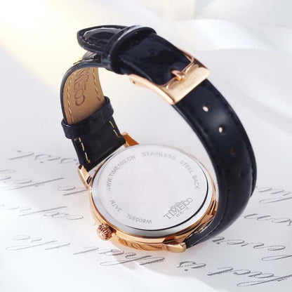 Romantic aesthetic showcasing the TIME100 diamond accent quartz watch for a casual evening event Black - Time100