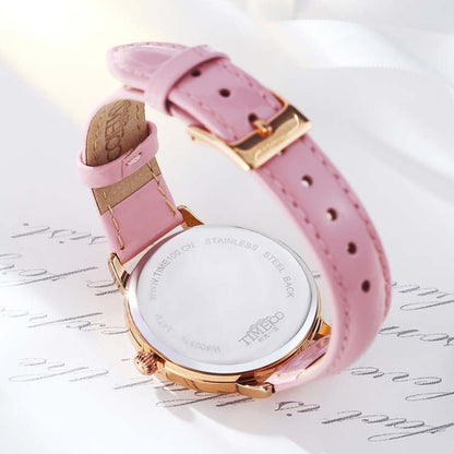 Romantic aesthetic showcasing the TIME100 diamond accent quartz watch for a casual evening event Pink - Time100