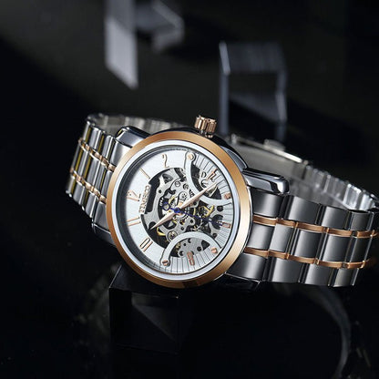 Side profile of the rose gold alloy-plated 41mm case on the TIME100 automatic timepiece Gold - Time100