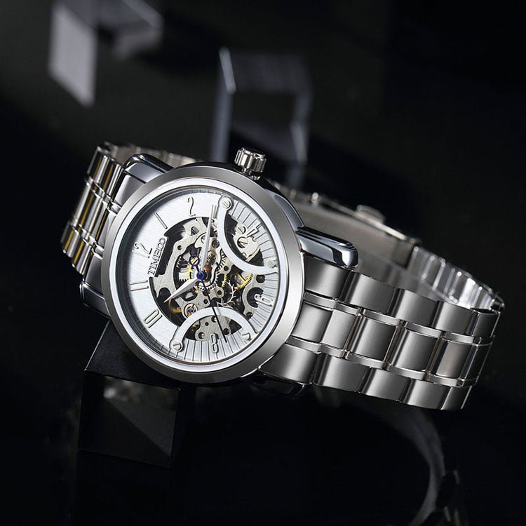 Side profile of the rose gold alloy-plated 41mm case on the TIME100 automatic timepiece Silver - Time100
