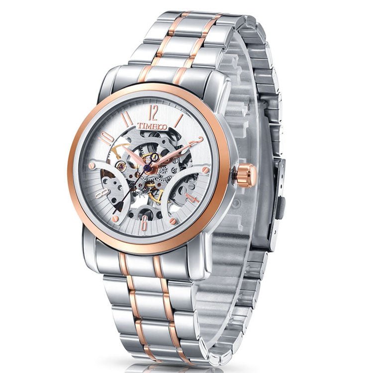 TIME100 W60041G Men's Automatic Skeleton Watch with Rose Gold and Silver Two-Tone Design Gold - Time100