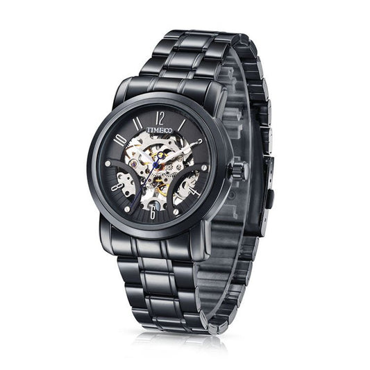 TIME100 Automatic Mechanical Watch for Men Skeleton Dial Stainless Steel Band - Time100