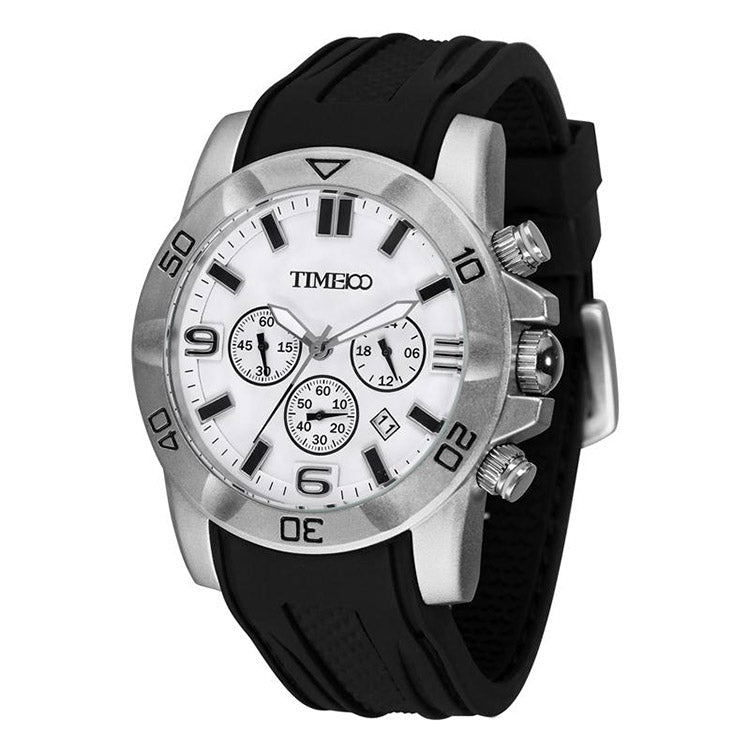 TIME100 W70113G Men's Minimalist Black Chronograph Watch with 46mm Oversized Case Silver White - Time100