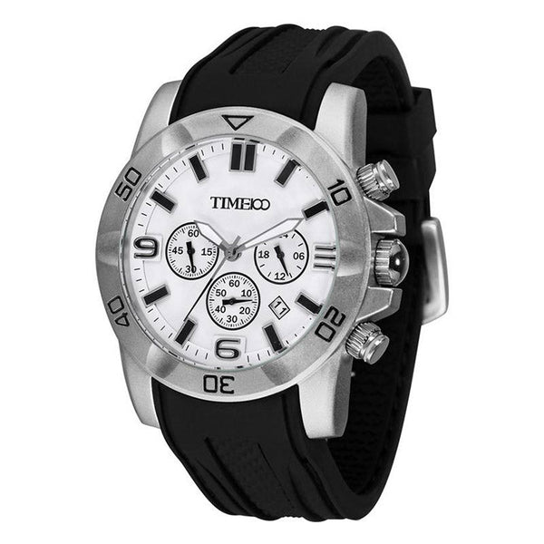 TIME100 W70113G Men's Minimalist Black Chronograph Watch with 46mm Oversized Case Silver White - Time100
