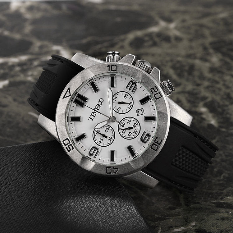 TIME100 Fashion Multifunction Silicone Leather Business Mens Quartz Watches - Time100