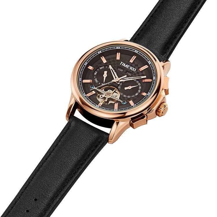 TIME100 Mechanical Watch Multifunctional Automatic Mechanical Movement Waterproof Display of Date Year Flywheel Men's Watch - Time100