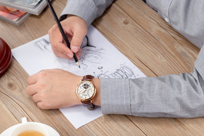 TIME100 Men's Automatic Watch Navigator - Series Tourbillon - Style Dual Time Zone Business Calendar Mechanical Watch Leather Strap - Time100