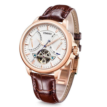 TIME100 Men's Automatic Watch Navigator - Series Tourbillon - Style Dual Time Zone Business Calendar Mechanical Watch Leather Strap - Time100