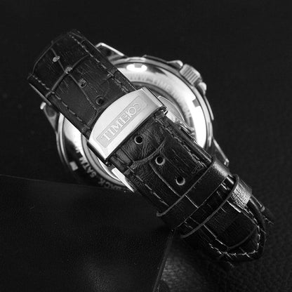 TIME100 Men's Automatic Watch Navigator - Series Tourbillon - Style Dual Time Zone Business Calendar Mechanical Watch Leather Strap - Time100