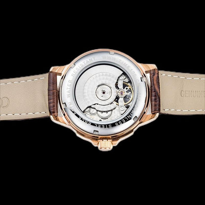 TIME100 Men's Automatic Watch Navigator - Series Tourbillon - Style Dual Time Zone Business Calendar Mechanical Watch Leather Strap - Time100