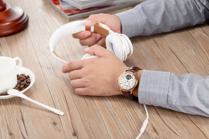 TIME100 Men's Automatic Watch Navigator - Series Tourbillon - Style Dual Time Zone Business Calendar Mechanical Watch Leather Strap - Time100