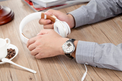 TIME100 Men's Automatic Watch Navigator - Series Tourbillon - Style Dual Time Zone Business Calendar Mechanical Watch Leather Strap - Time100