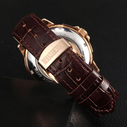 TIME100 Men's Automatic Watch Navigator - Series Tourbillon - Style Dual Time Zone Business Calendar Mechanical Watch Leather Strap - Time100