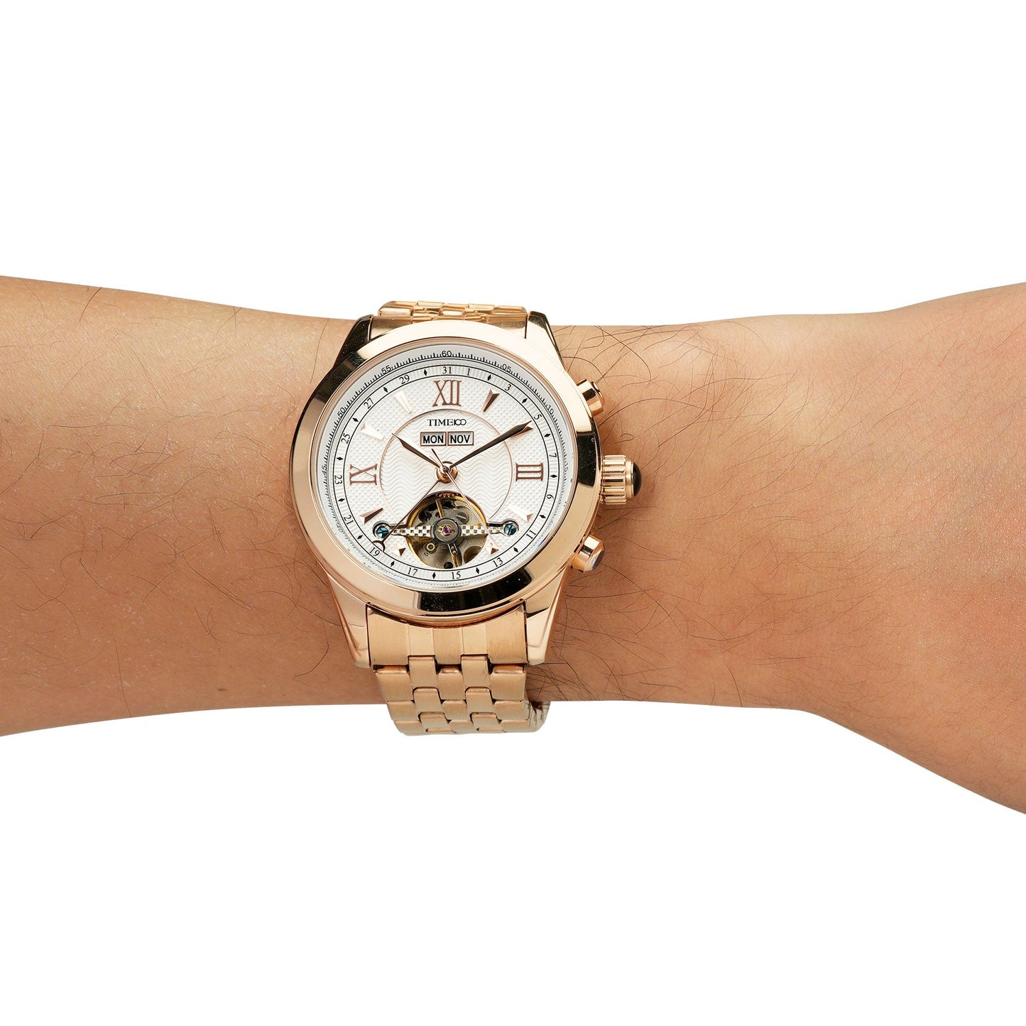 TIME100 sophisticated men's automatic calendar watch presented in a premium box, perfect gift for professionals  Gold White2