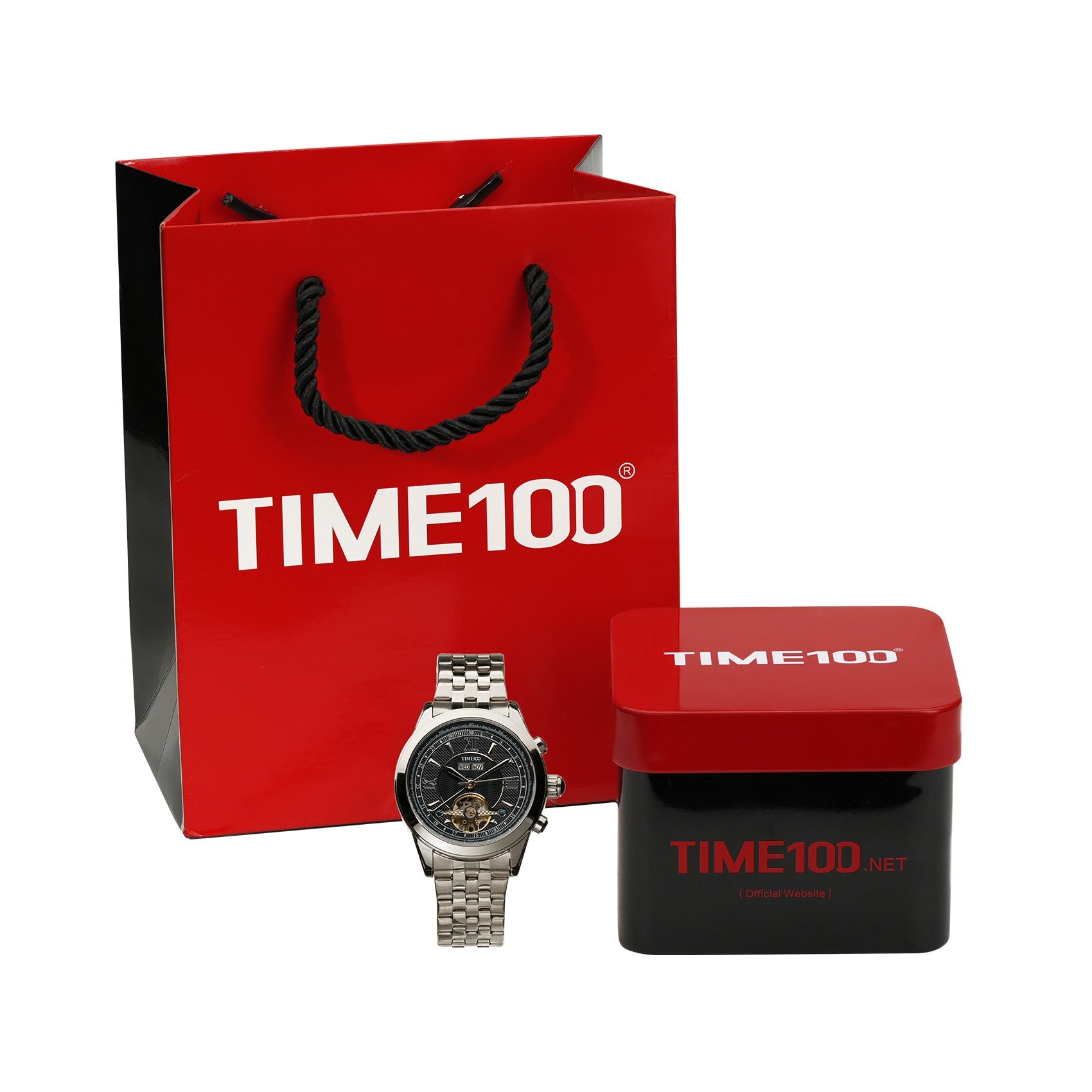 Sophisticated men's automatic calendar watch presented in a premium box, perfect gift for professionals  Silver Black2
