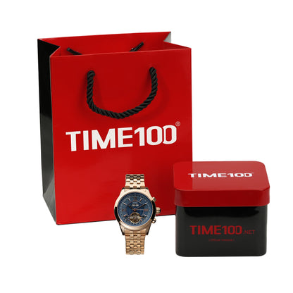 TIME100 sophisticated men's automatic calendar watch presented in a premium box, perfect gift for professionals  Gold Blue2