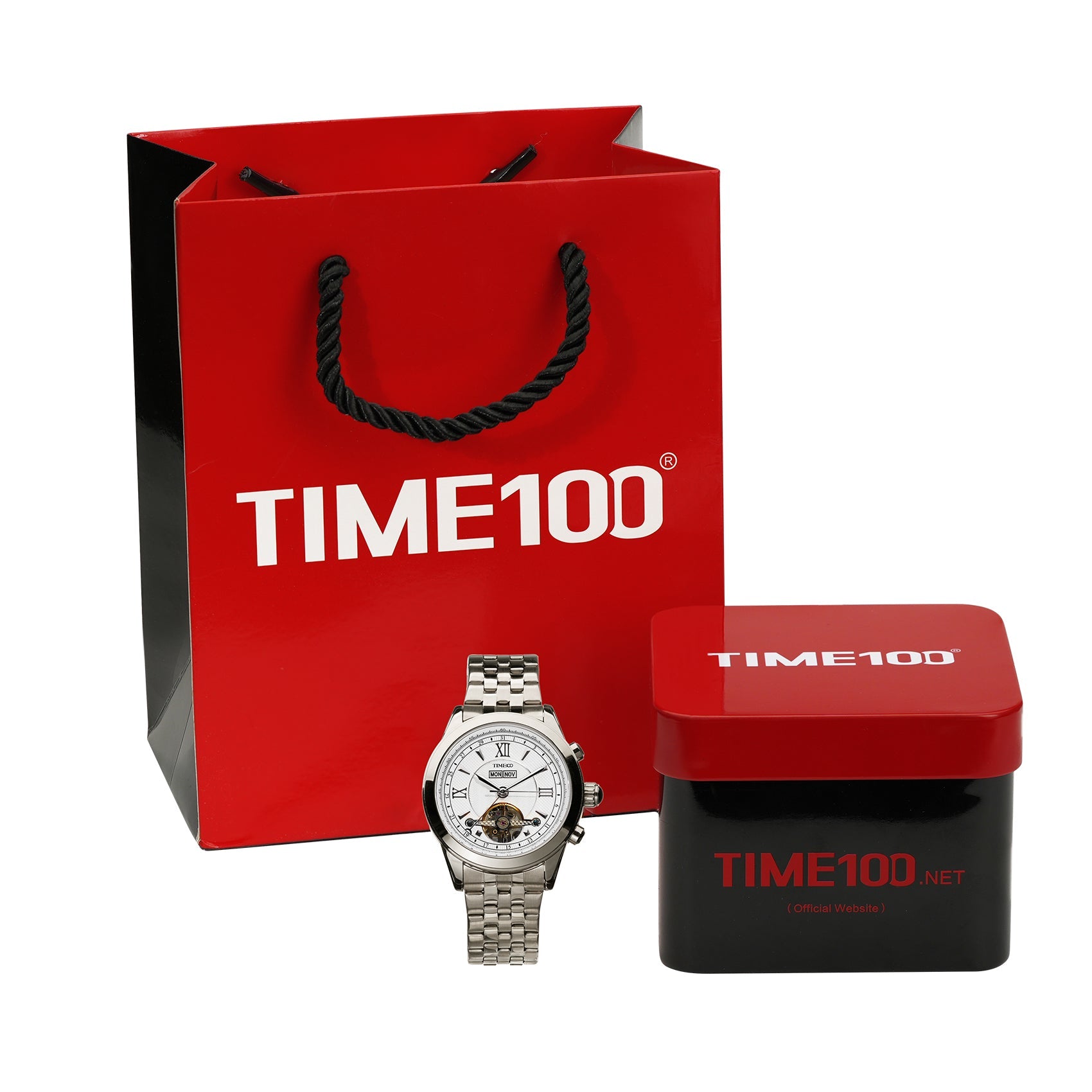 Sophisticated men's automatic calendar watch presented in a premium box, perfect gift for professionals  Silver White2