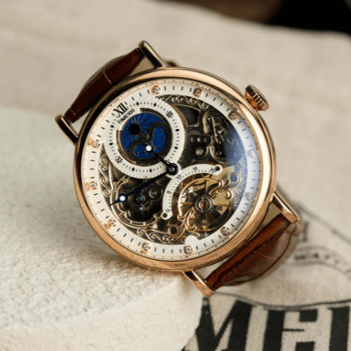 Premium 22mm brown genuine leather strap with classic buckle on the TIME100 W60169G timepiece Brown - Time100