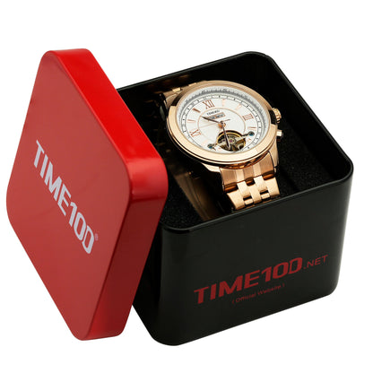 TIME100 sophisticated men's automatic calendar watch presented in a premium box, perfect gift for professionals  Gold White