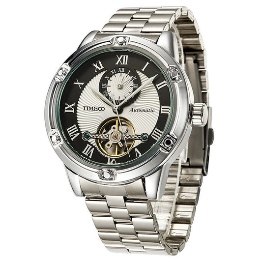 TIME100 Men's Automatic Winding Watch Luxury Tourbillon Style Two Places Mechanical Business Men Stainless Steel Watch - Time100