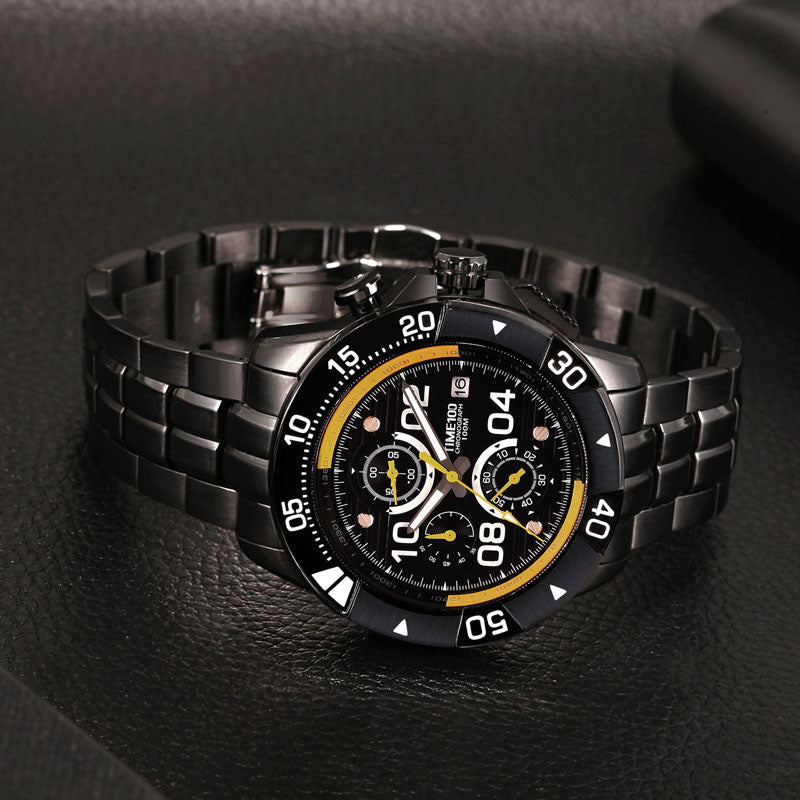 TIME100 Men's Multifunction Fashion Steel Strap 100M Waterproof Blue Sport Quartz Watch - Time100