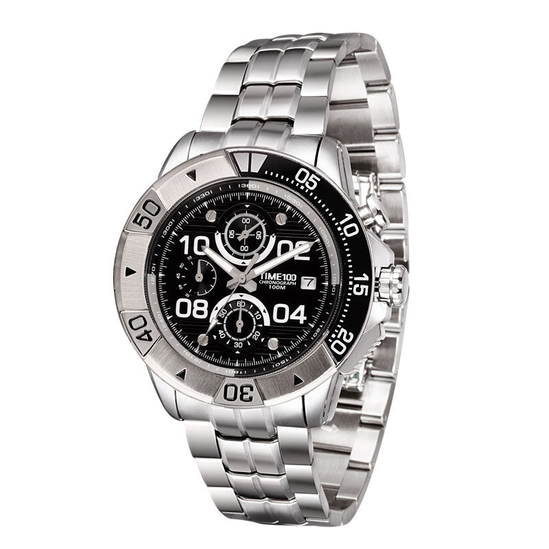 TIME100 Men's Multifunction Fashion Steel Strap 100M Waterproof Blue Sport Quartz Watch - Time100